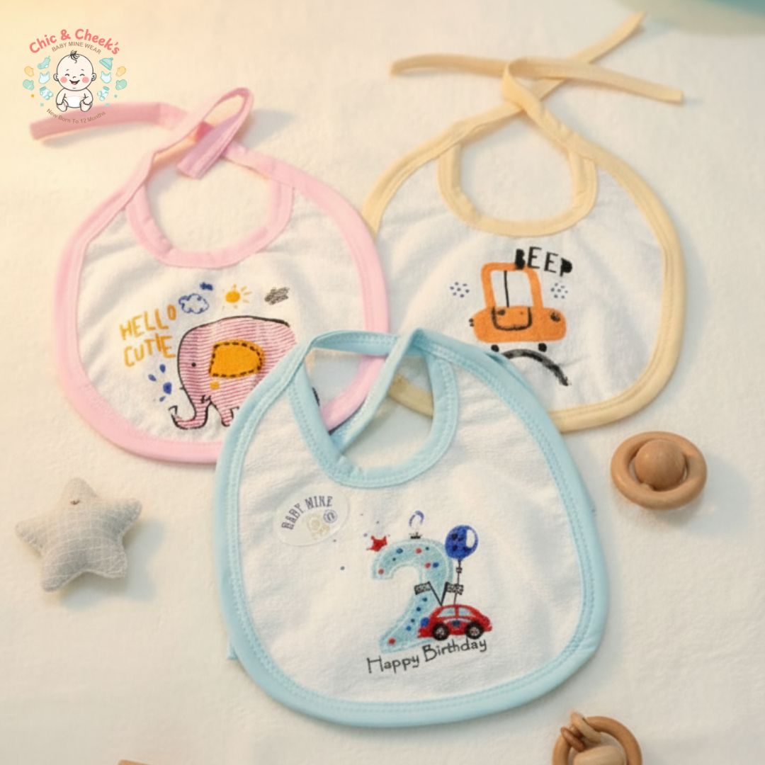 Baby Mine 3-Pack Printed Bibs | Soft Cotton | Baby Store